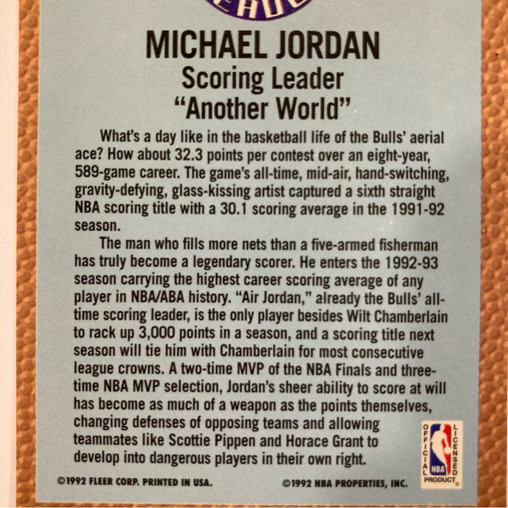 1992-93 Fleer - League Leader Michael Jordan #238 Basketball Card Chicago Bulls - Picture 8 of 8